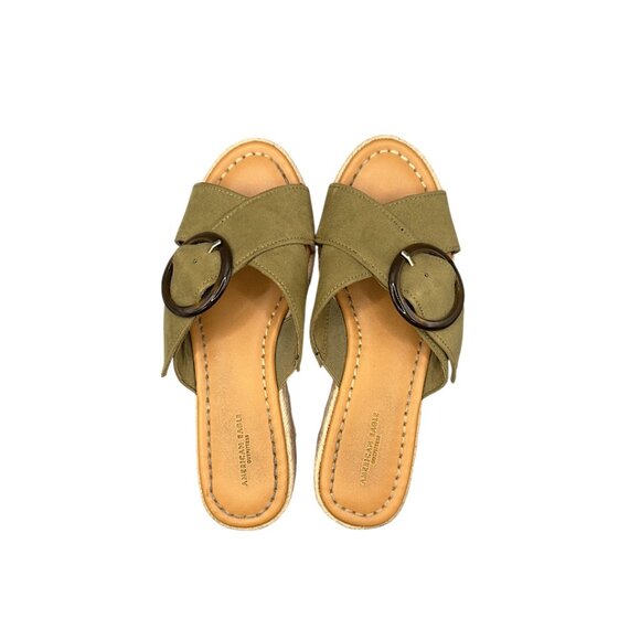 American Eagle Espadrille Platform Sandals Olive Green Buckle Women’s Size 7 - Picture 5 of 10
